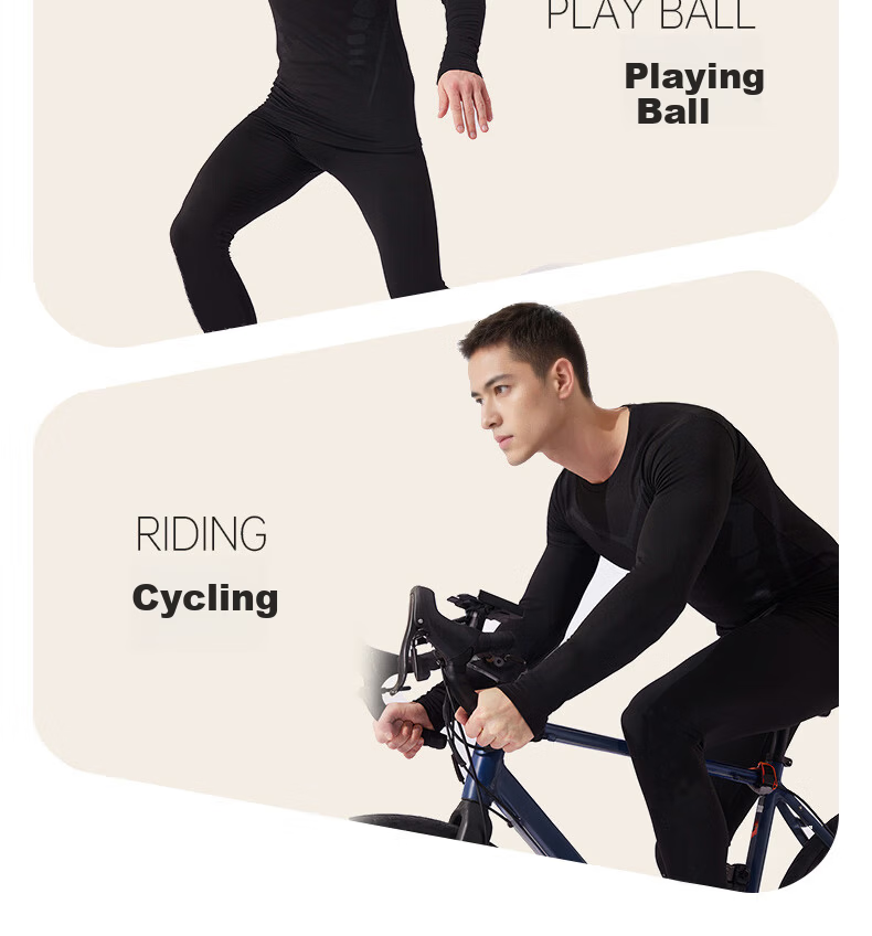 Bejirong Men's Thermal Underwear Sports Compression Quick-Dry Fleece-Lined Autumn Winter Heat Retention Cold-Resistant Set 6