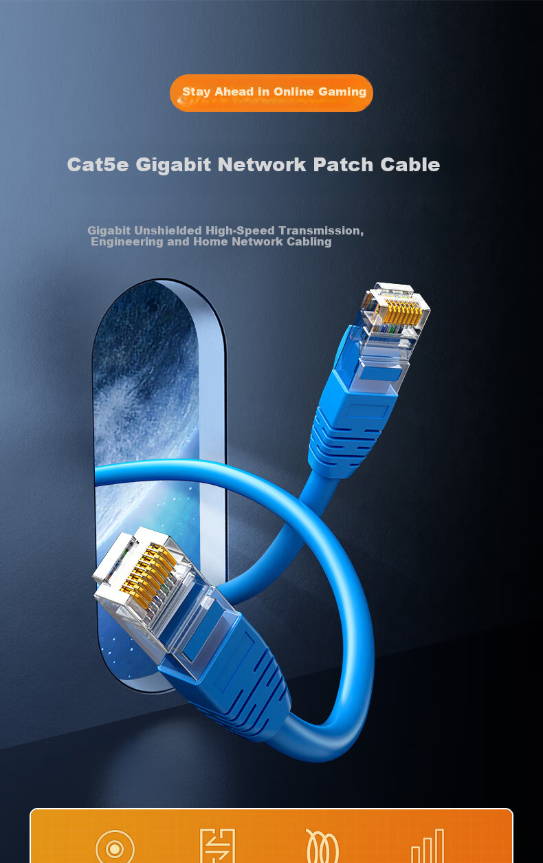ZHONG TIAN HITECH Cat5e Ethernet Cable, Gigabit Network Connection Cable, Cat5e Patch Cord, Unshielded Eight-Core Twisted Pair Cable for Home Renovation And Broadband, Gray, 1 Meter 1