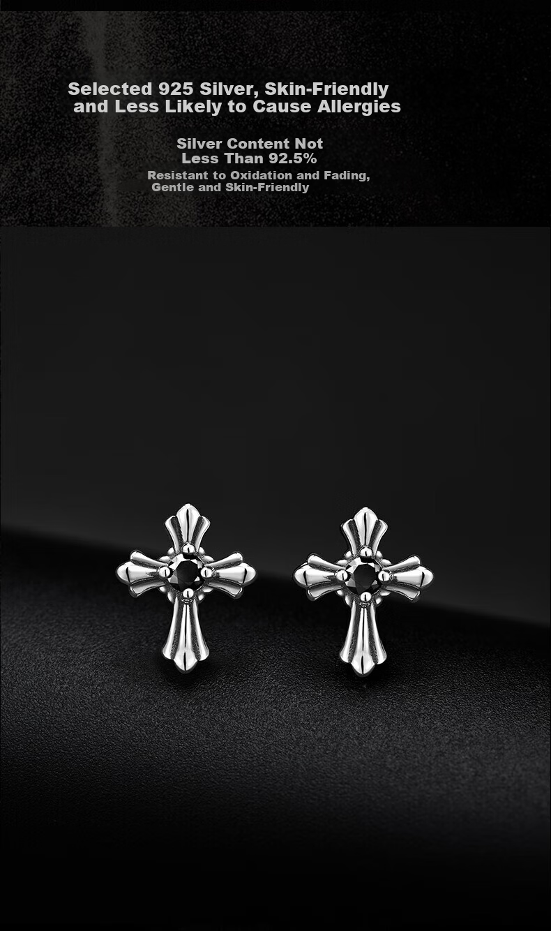 Zhenshang Silver China Gold Authorized Pure Silver Men's Stud Earrings Pendant Birthday Gift for Boyfriend Husband Punk Style S925 4