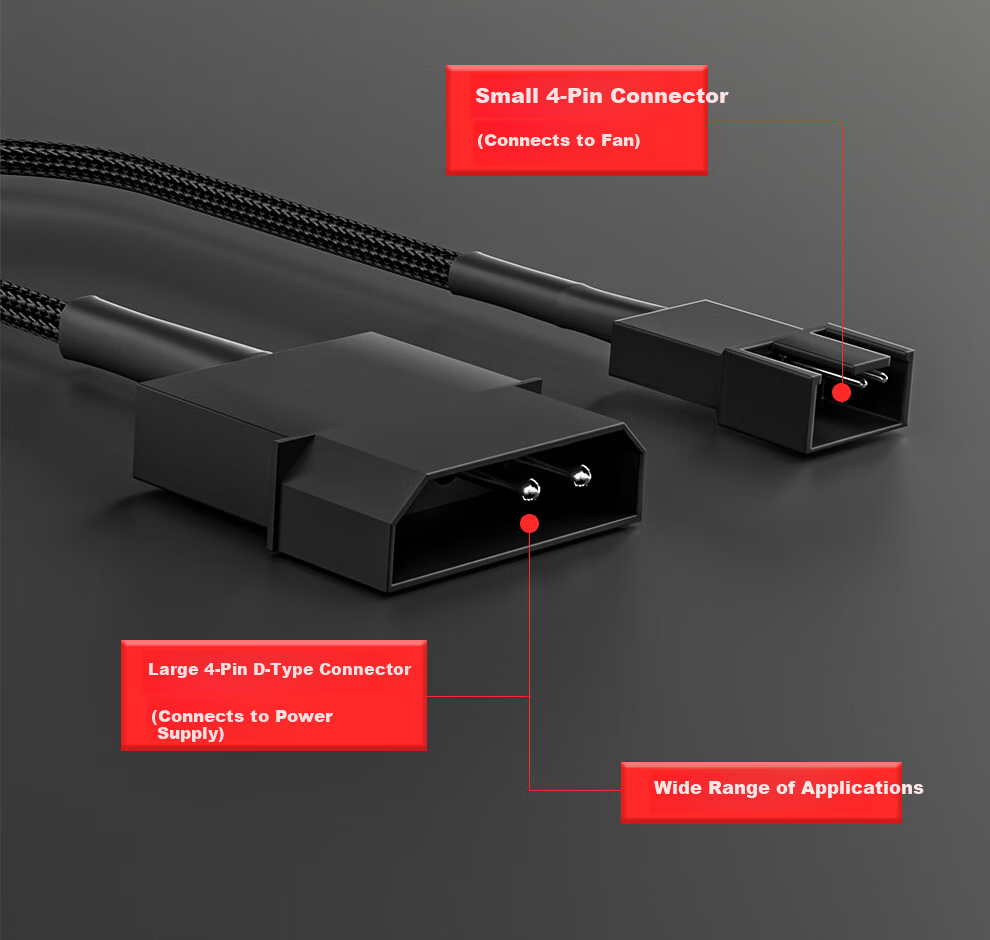 BURLEFRAN Large 4-Pin to Small 4-Pin Computer Fan Power Cable 3-Pin 4P Splitter 1 to 1/2/3/4/5 Extension Cable 27cm Length 9