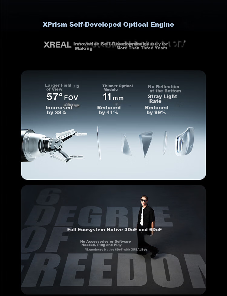 XREAL One Pro AR Smart Glasses 556" Portable Display 57° FOV Self-developed X1 Chip Native 3DoF Hovering Movie Glasses Non-VR AI Glasses Size M 11