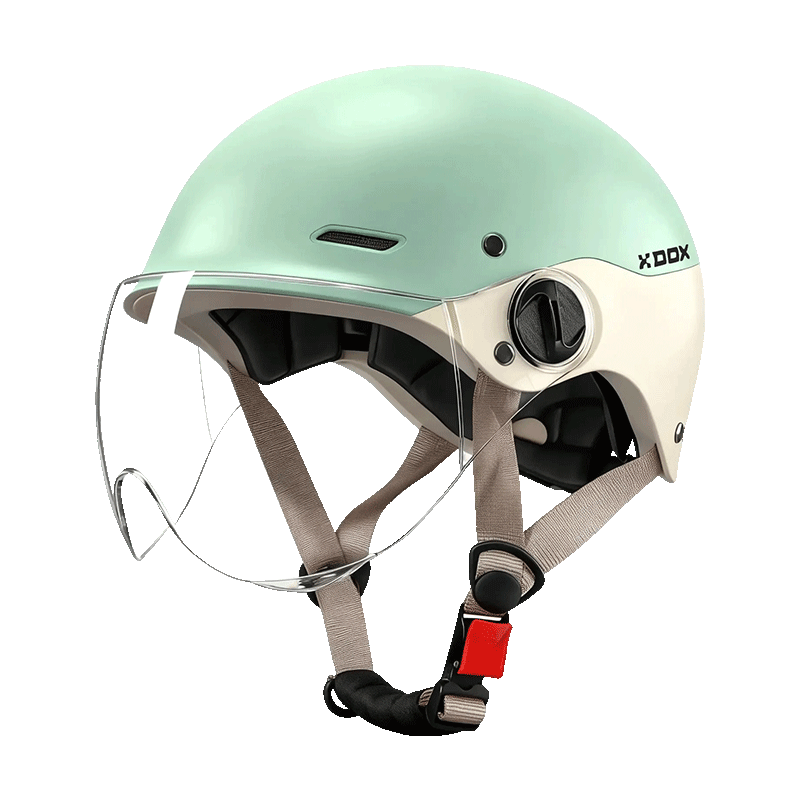 DOX New National Standard 3C Certified Electric Vehicle Helmet Men's Summer All-Season Universal Electric Bicycle Motorcycle Half Helmet Sun Protection Safety Cap Forest Green/Apricot [High-Definition