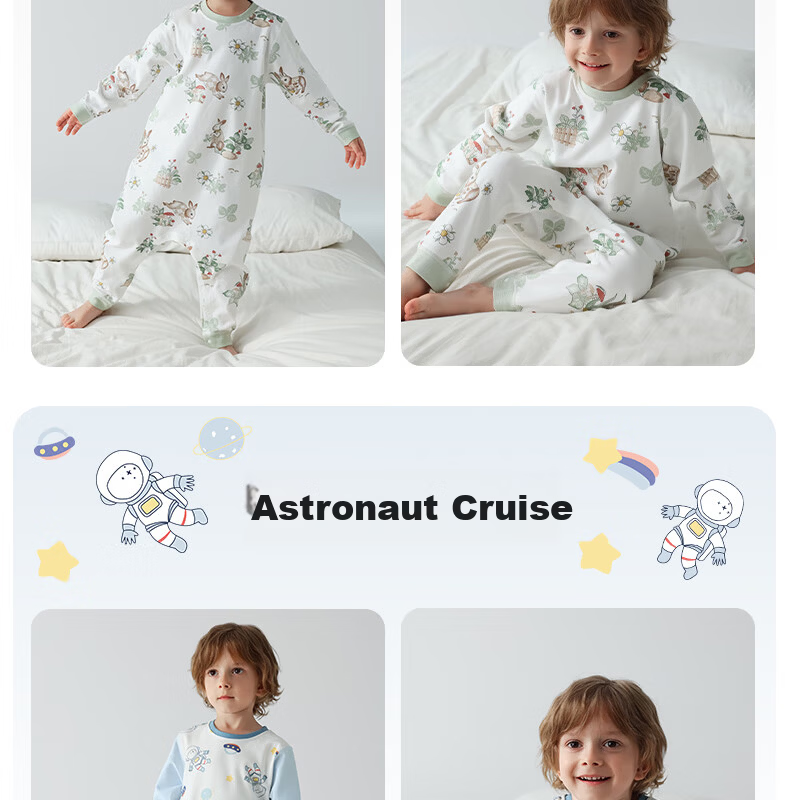 Beitaisi Children's Pajamas Spring And Autumn Style, Pure Cotton Baby Sleeping Bag, Boys Long-Sleeve Loungewear, Girls Split-Leg Sleepwear 7