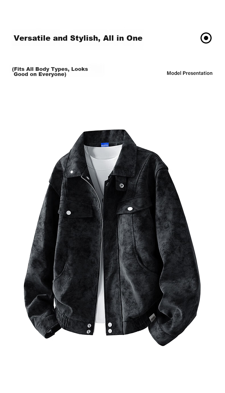 MARK FAIRWHALE Men's Turn-down Collar Jacket Autumn New Trendy Casual Retro Workwear Leather Coat Men's Outerwear Bean Green XL 10
