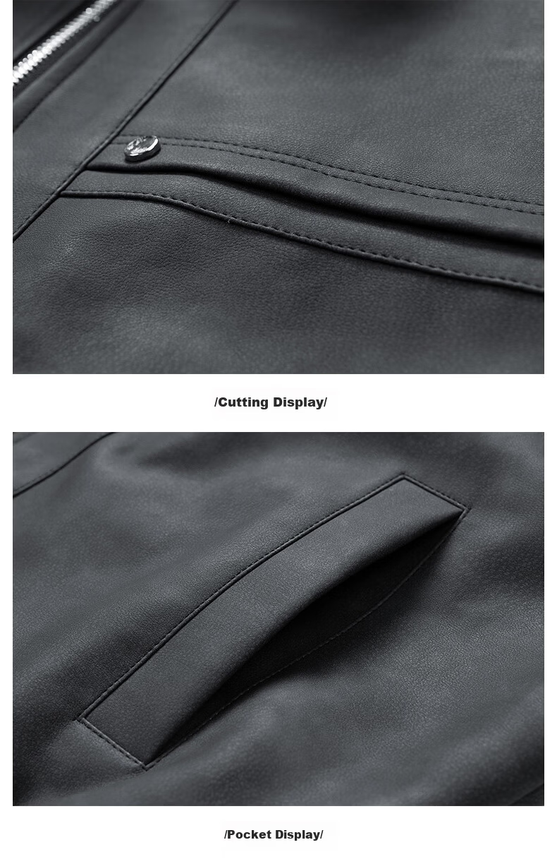 Warrior Men's Casual Leather Jacket Spring Autumn Loose Lapel Workwear Coat Gray XL 17