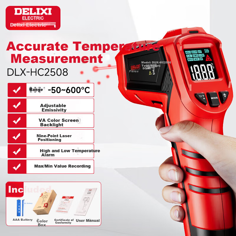 DELIXI ELECTRIC Industrial Infrared Thermometer High-Precision Temperature Gun for Oil, Kitchen Baking, and Water Temperature Measurement