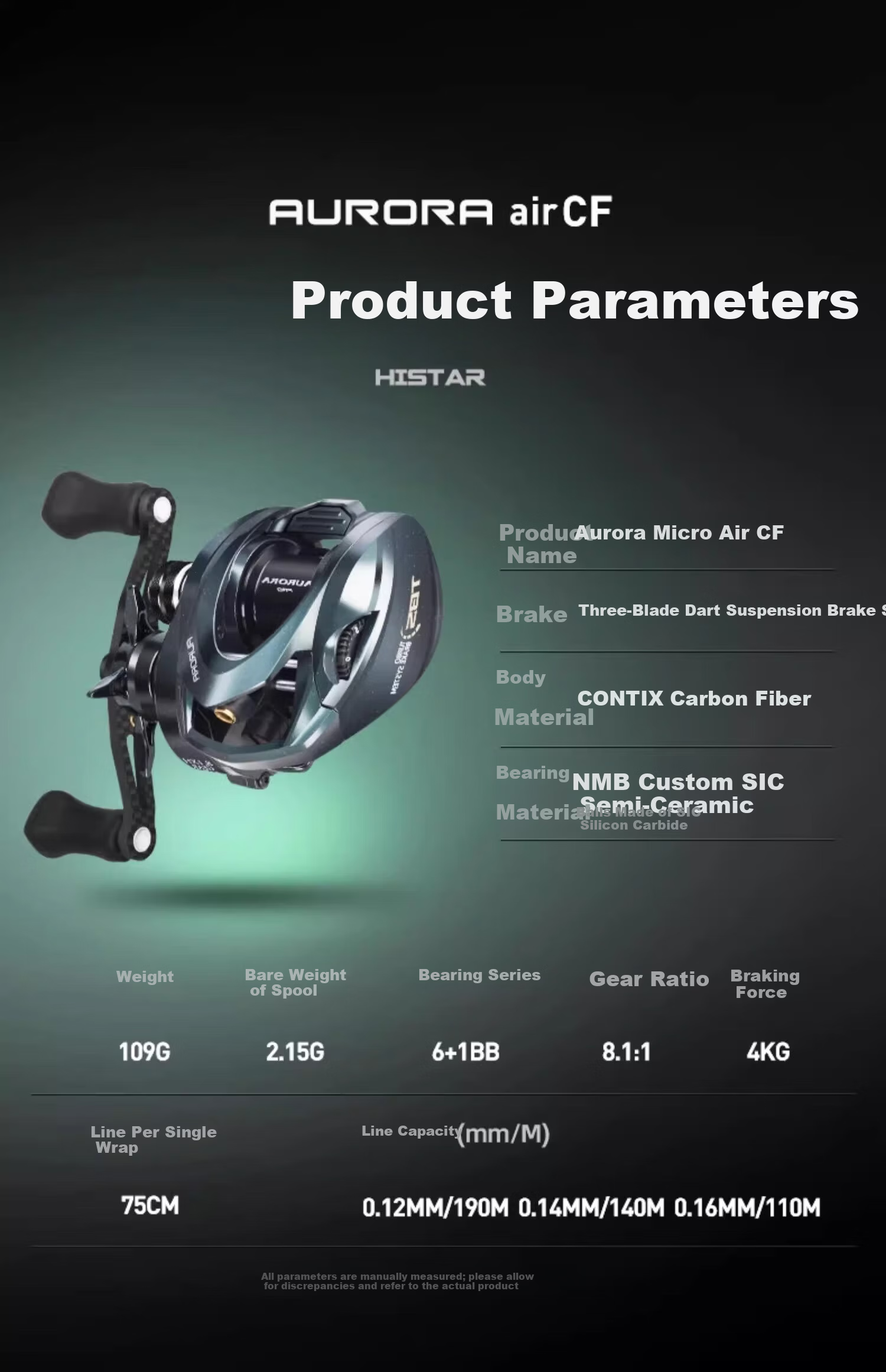 HISTAR Aurora Micro Air CF Water Drop Reel Left-Handed [Ceramic Bearings] 22