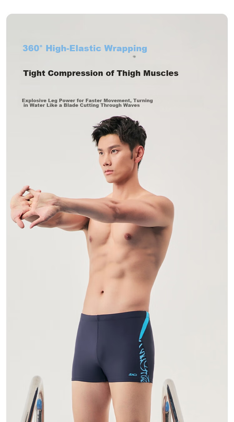 JD Jingzao Men's High Elastic Quick-Dry Square Leg Swim Trunks Three-Quarter Professional Racing Swimsuit Bathing Suit for Hot Springs Navy Blue 3XL 3