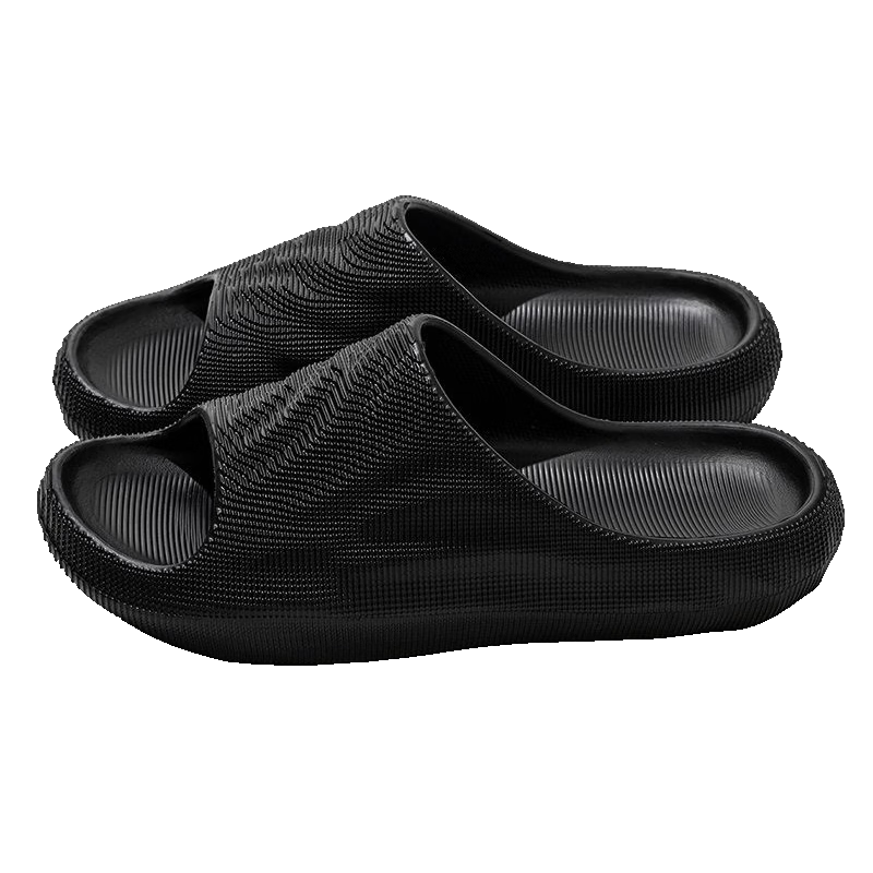 JD Jingzao 3D Thick Sole Soft Elastic Terraced Sports Outdoor Home Slippers Men's Summer Night Black Size 44-45