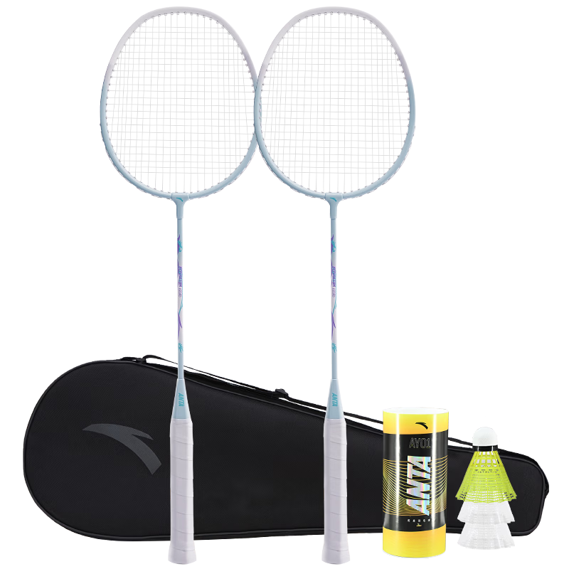 ANTA Badminton Racket Set for Training And Competition, Professional Ultra-Light Durable Adult Student Anti-Wear Rackets, White And Green Pair