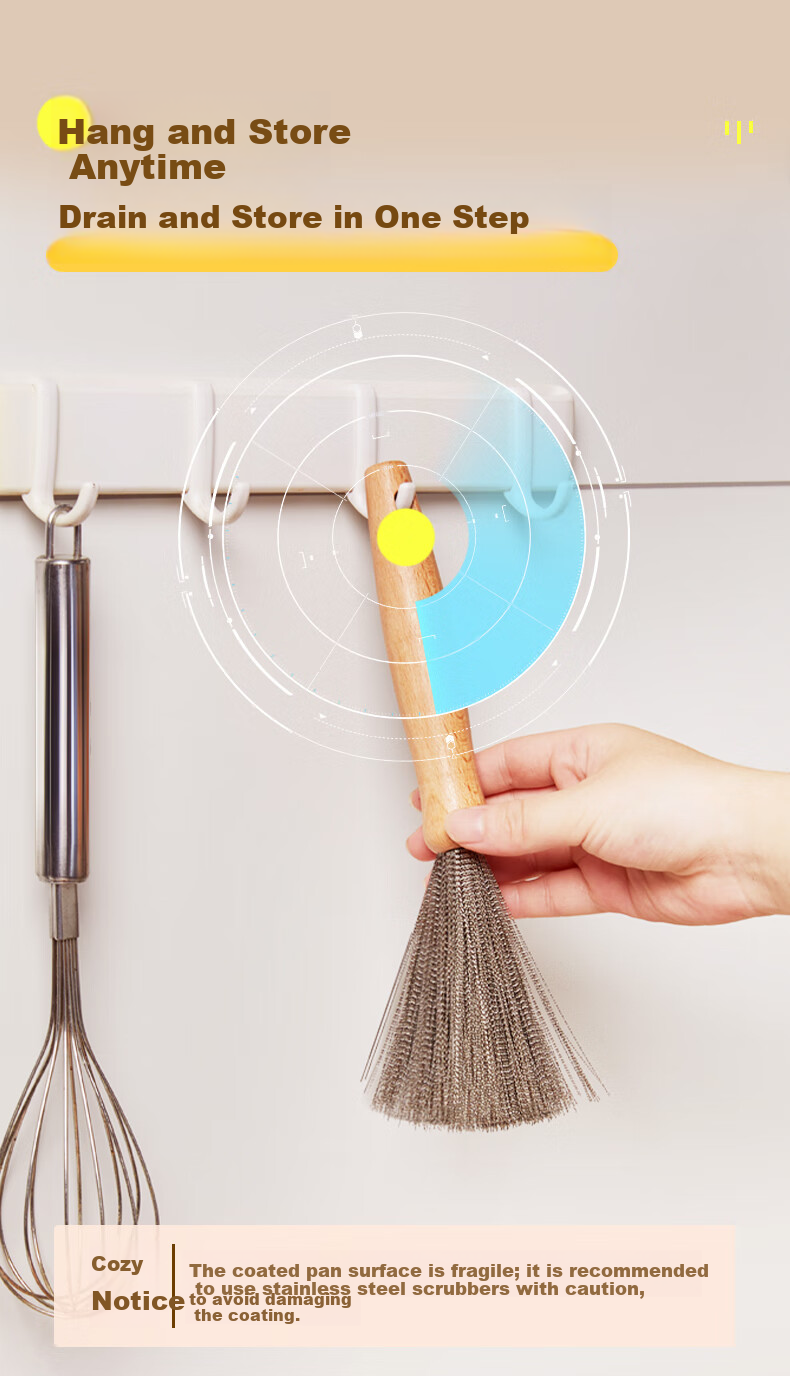 KUMBAZZ Stainless Steel Pot Brush Long Handle Kitchen Scrubber Extended Food-Grade Steel Wire Dish Brush Approximately 32cm 8