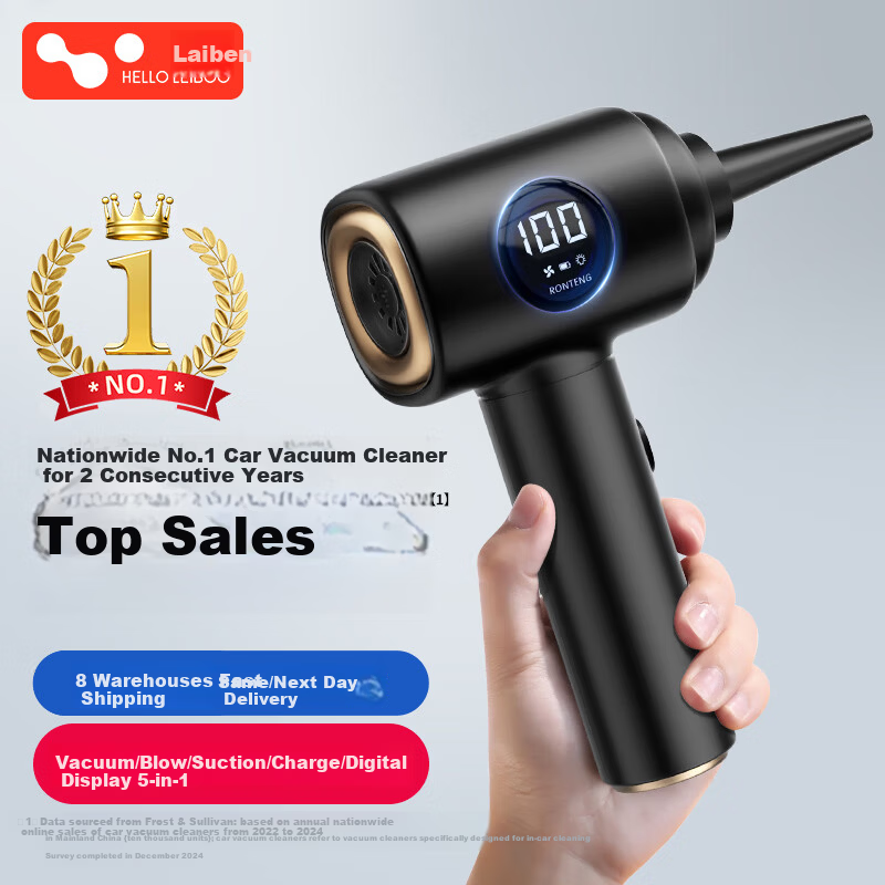 HELLOLEIBOO Handheld Car Vacuum Cleaner Wireless Rechargeable Powerful Dual-Use Car Home Vacuum and Blower with Digital Display