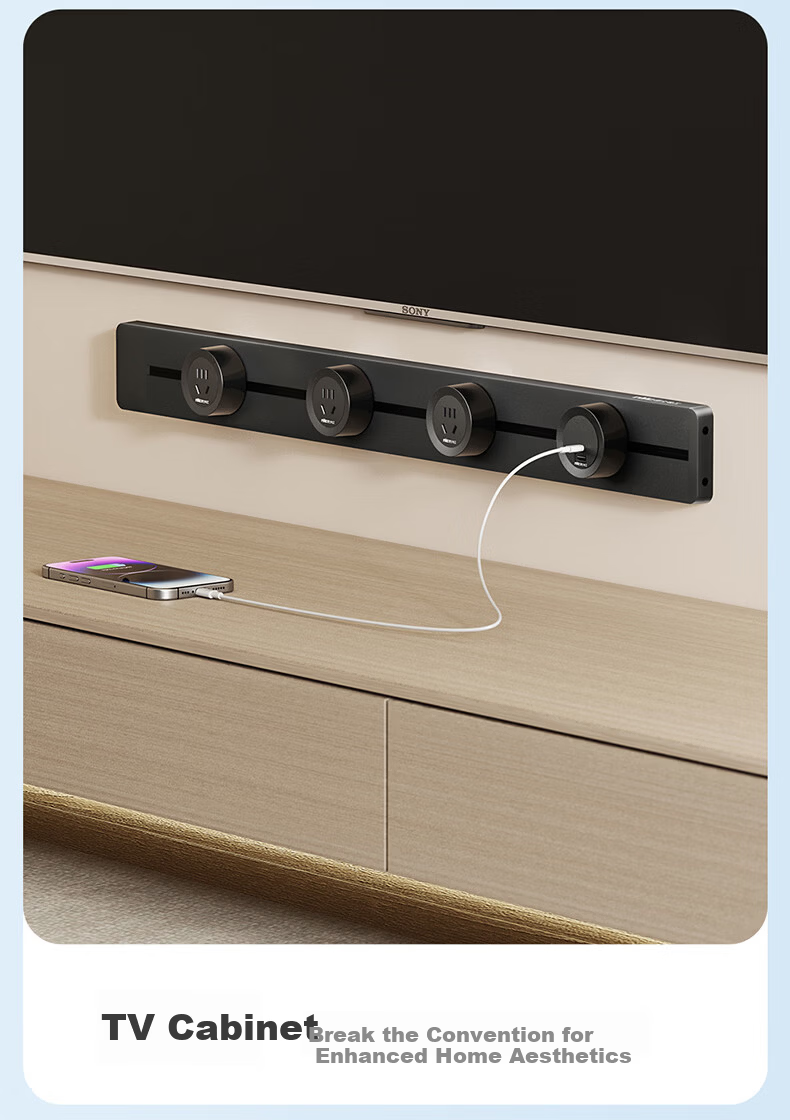 NVC Lighting Track Socket Surface Mounted No-Drill Wall-Mounted Movable Wall Rail Socket 80cm + Four Five-Hole Outlets Black 7