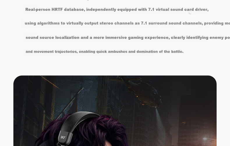 IKF V12 USB Sound Card Edition Gaming Headset Over-Ear Esports Headphones Wired FPS Exclusive Tuning 7.1 Surround Sound Microphone Valorant Delta Black Gray 14