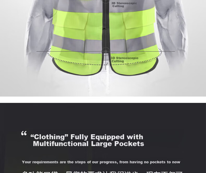 BAIGE Reflective Vest Durable Thickened Traffic Construction Sanitation Vest Fluorescent Multi-pocket Zipper Orange CW365757 13