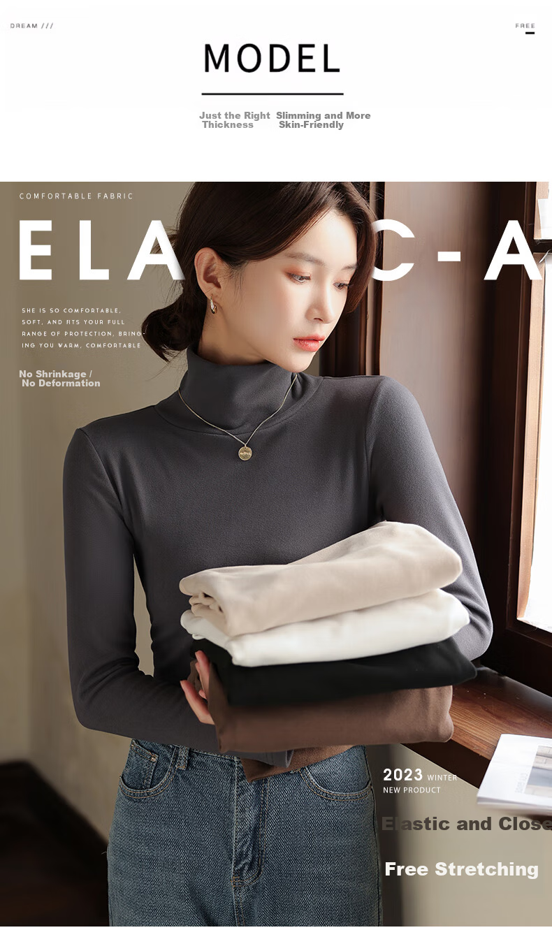 LangSha Thick Turtleneck Base Layer Top for Women, Fall/Winter 2025 New Product, Antibacterial Thickened Turtleneck Long-Sleeve Warm Base Layer Sweater 10