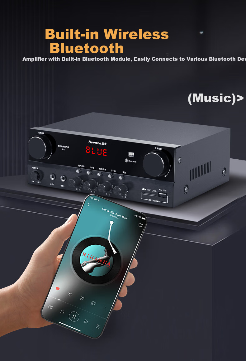 Newmine R-6 Constant Voltage and Constant Resistance Amplifier Public Address Ceiling Speaker Bluetooth Amplifier Black 3