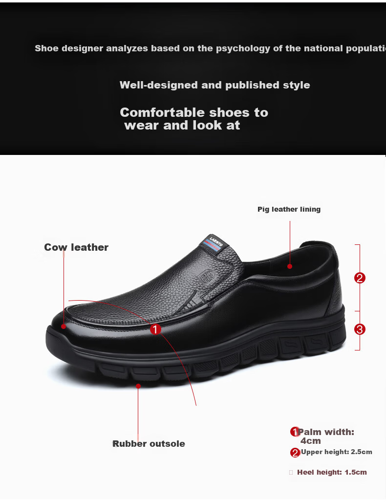 LAORENTOU Men's Autumn Business Formal Soft Leather Soft Sole Middle-aged Casual Dad Shoes A90223 Black Size 40 4