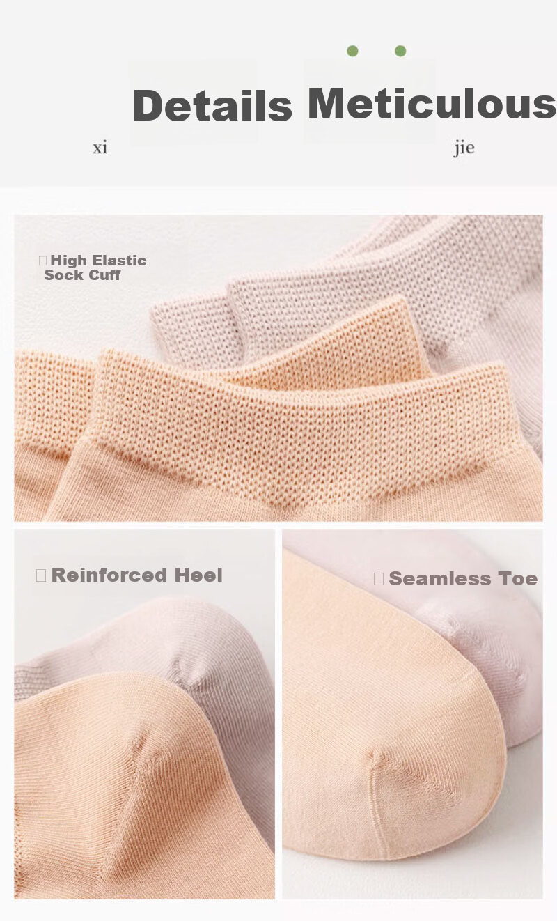 Mianmanman Women's Short Socks Xinjiang Cotton 10A Antibacterial Odor-Resistant No-Slip Low-Cut Socks Non-Slip Heel Short Tube Socks Spring Summer 10 Pairs 16