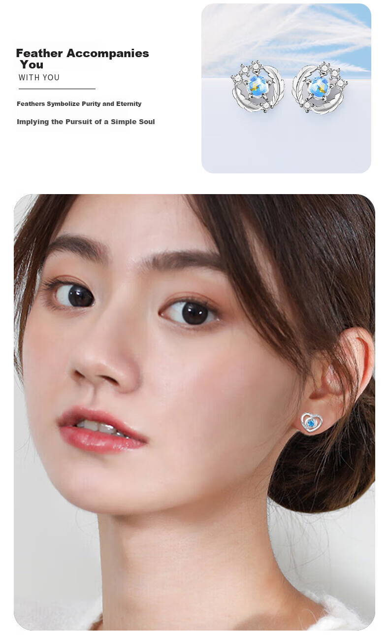 Zhoubaifu Weekly Silver Earrings for Women, Luxury Set, Stud Earrings, Birthday Gift for Girlfriend on Valentine's Day And 520 9