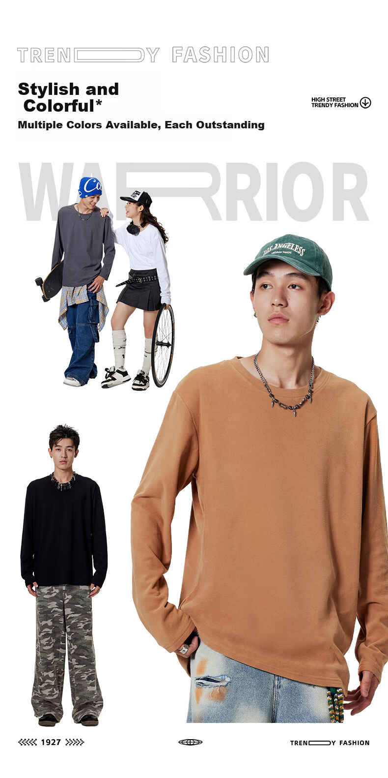 Warrior Double-Sided Fleece Long Sleeve T-Shirt Men Autumn Winter Skin-Friendly Thickened Solid Color Versatile Crew Neck Pullover 3