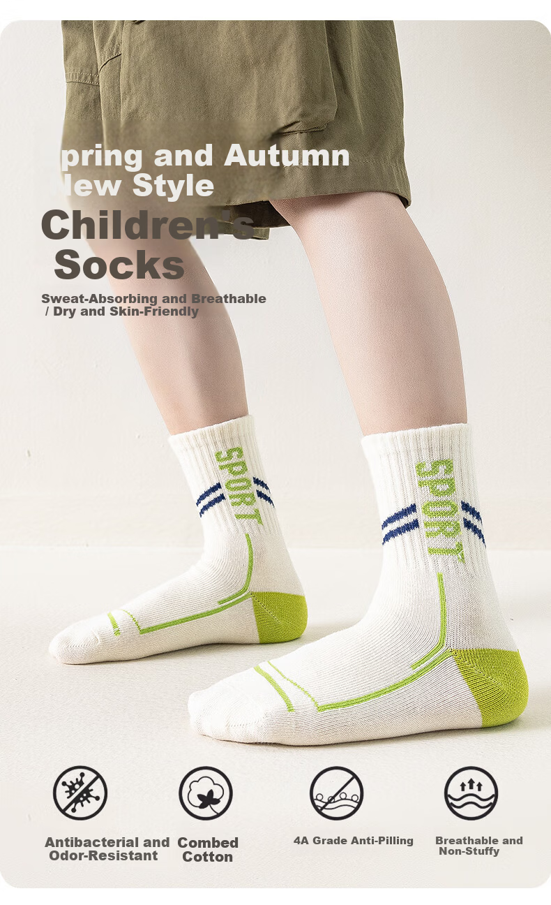 Yuzhaolin 5 Pairs Boys' Cotton Mid-Calf Sports Socks Anti-Odor for Spring and Summer Children and Teenagers 1