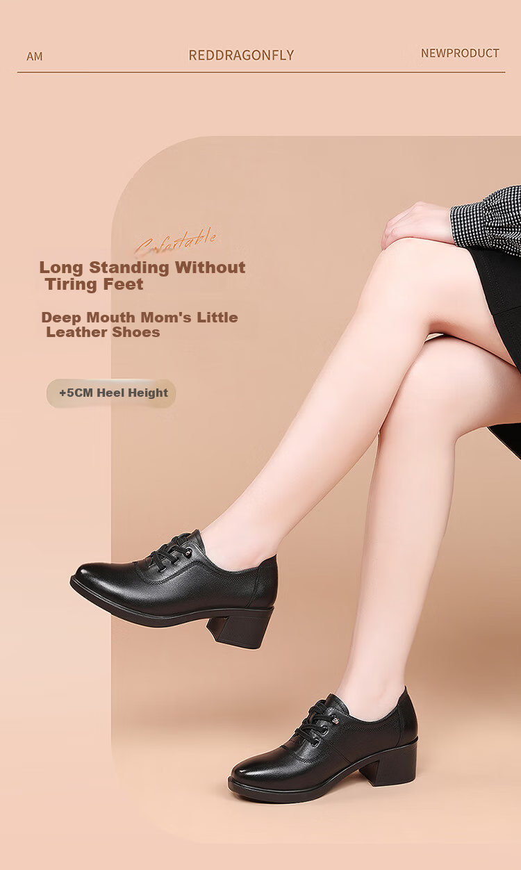 Red Dragonfly Women's Autumn Cowhide Breathable Soft Sole Leather Shoes Commuter Low-top Lace-up Mom Shoes WTB352101 Black Size 36 3