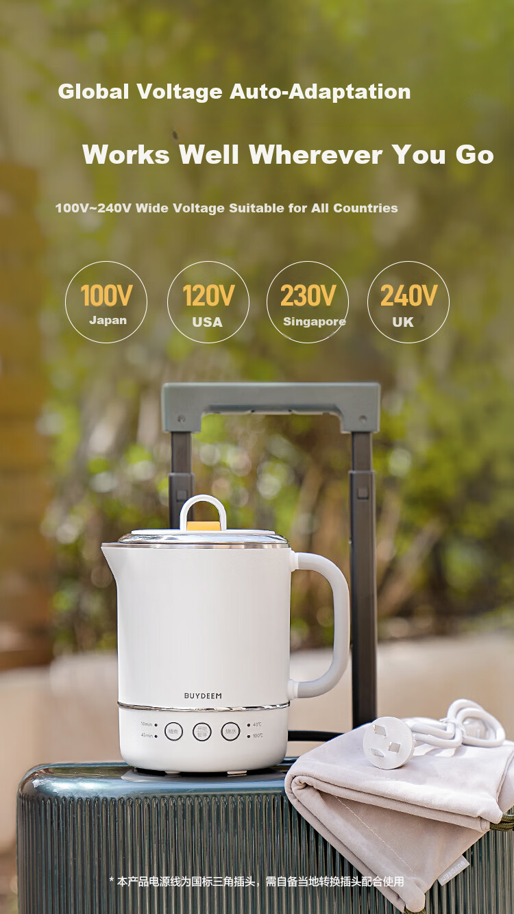Buydeem TK66 Multifunctional Portable Electric Kettle Stainless Steel Temperature Control Small Capacity Office Kettle Mini Travel Kettle Light Cedar Green 3