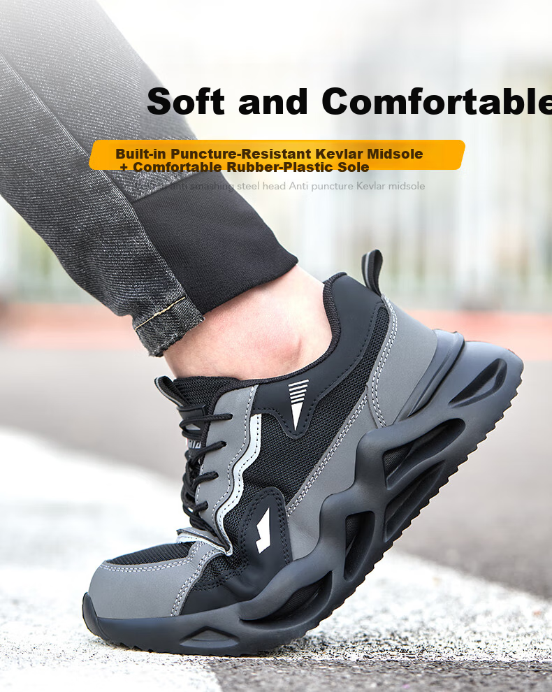 SONTAS Men's Summer Breathable Safety Shoes Steel Toe Anti-Smash Anti-Puncture Steel Plate Lightweight Work Construction Insulated Soft Sole Fleece Lined Warm Cold Resistant Size 39 6
