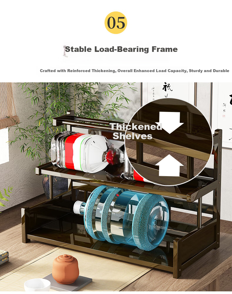 Wo Jia Tea Set Storage Rack Desktop Small Antique Display Shelf Tea Table Tea Cabinet Tea Rack Tea Leaf and Tea Cup Holder Organizer 9