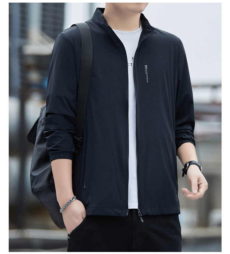 ROMON Men's Summer New Stand Collar Ice Silk Sunscreen Jacket Outdoor Fishing Coat Light Gray 2XL Model 2577 15