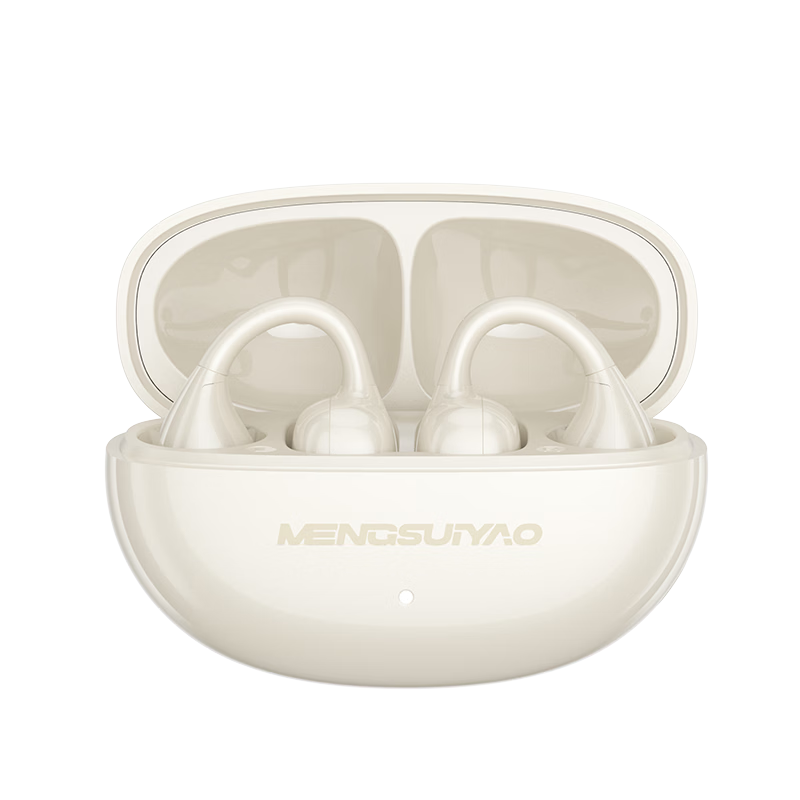 DOUBLE TUNE 2026 Latest Bluetooth Clip-On Open-Ear Earphones Sports Gaming HD Call for Apple Huawei Moonlight White