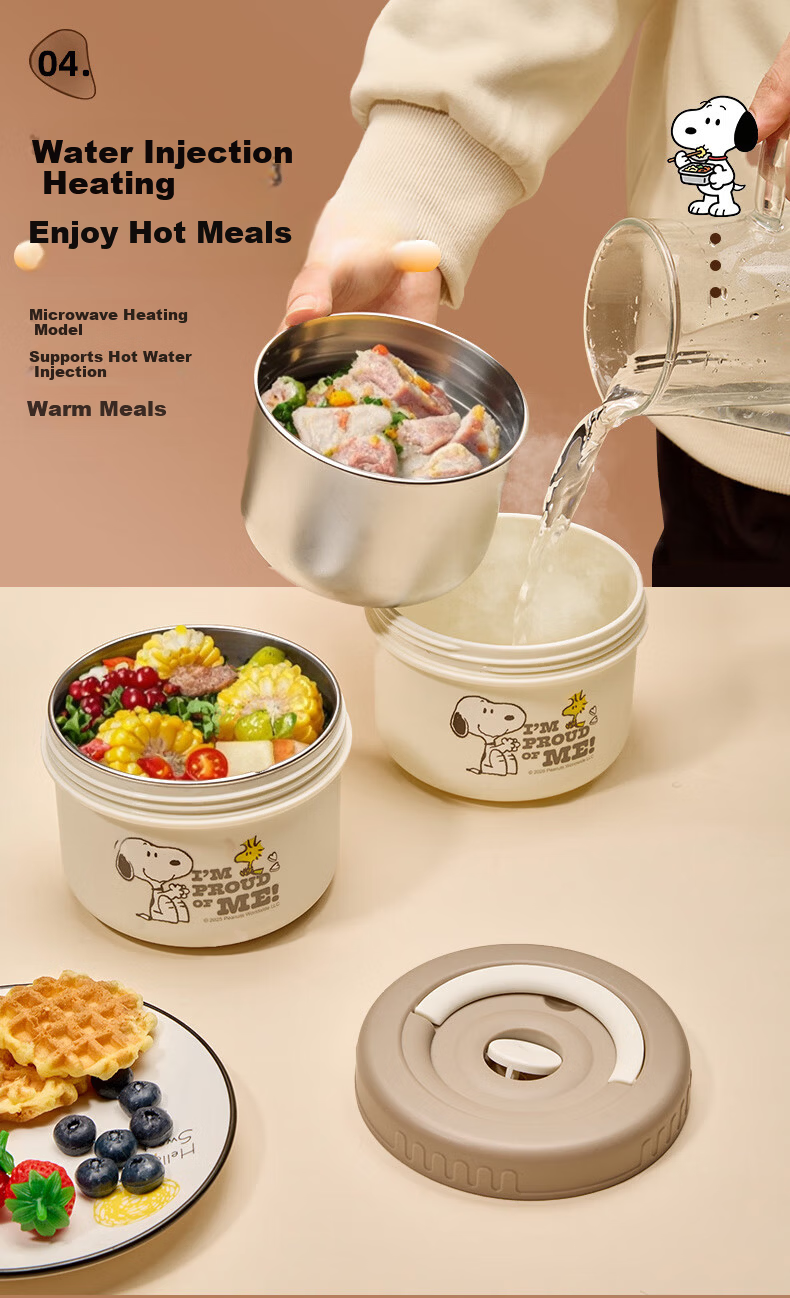 SNOOPY Insulated Lunch Box Bag Portable Thermal Cooler Bento Bag for Students and Office Workers 4-Layer Storage 5