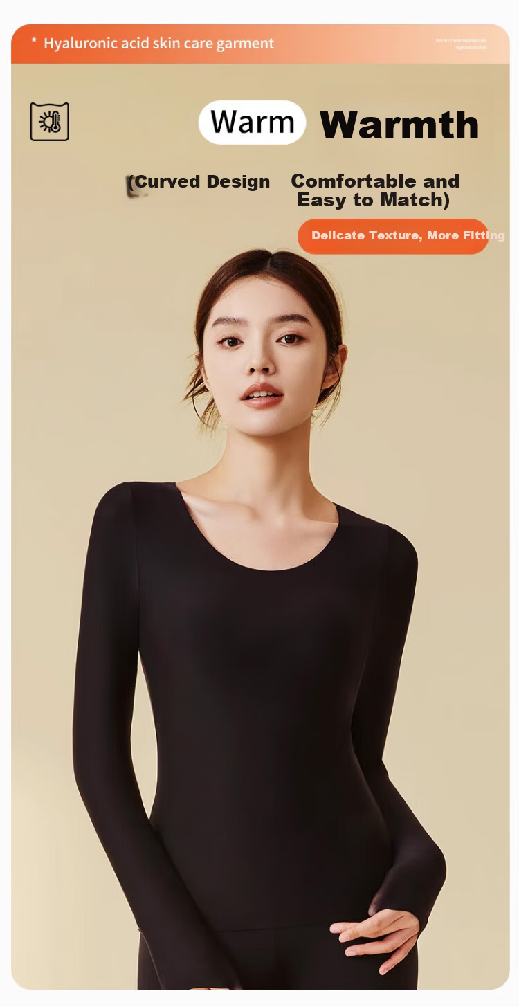Langsha Women's Thermal Underwear Autumn Winter 10A Antibacterial Skin Care Base Layer with Chest Pad Light Skin L 6