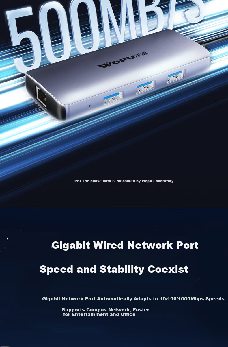 Wopul Type-C to Gigabit Ethernet Dock USB-C Hub HDMI Adapter 4K60Hz RJ45 Network Cable Converter for Huawei Apple MacBook Laptop 7