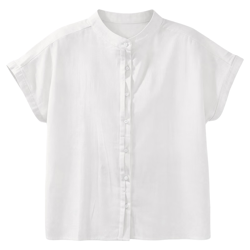 ENC Elegant Plain White Short Sleeve Shirt Literary Intellectual Style 2026 Women's Summer New Loose Comfortable Breathable Versatile Top