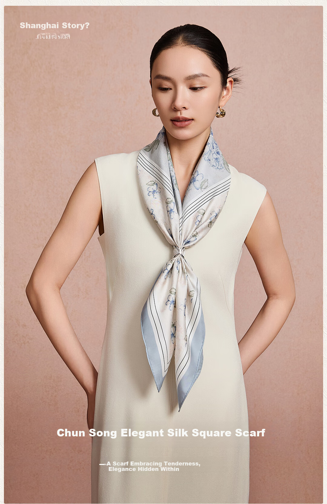 Shanghai Story [Counter Same Style] 100% Mulberry Silk Scarf Shawl Gift for Mom Mother's Day Birthday 1
