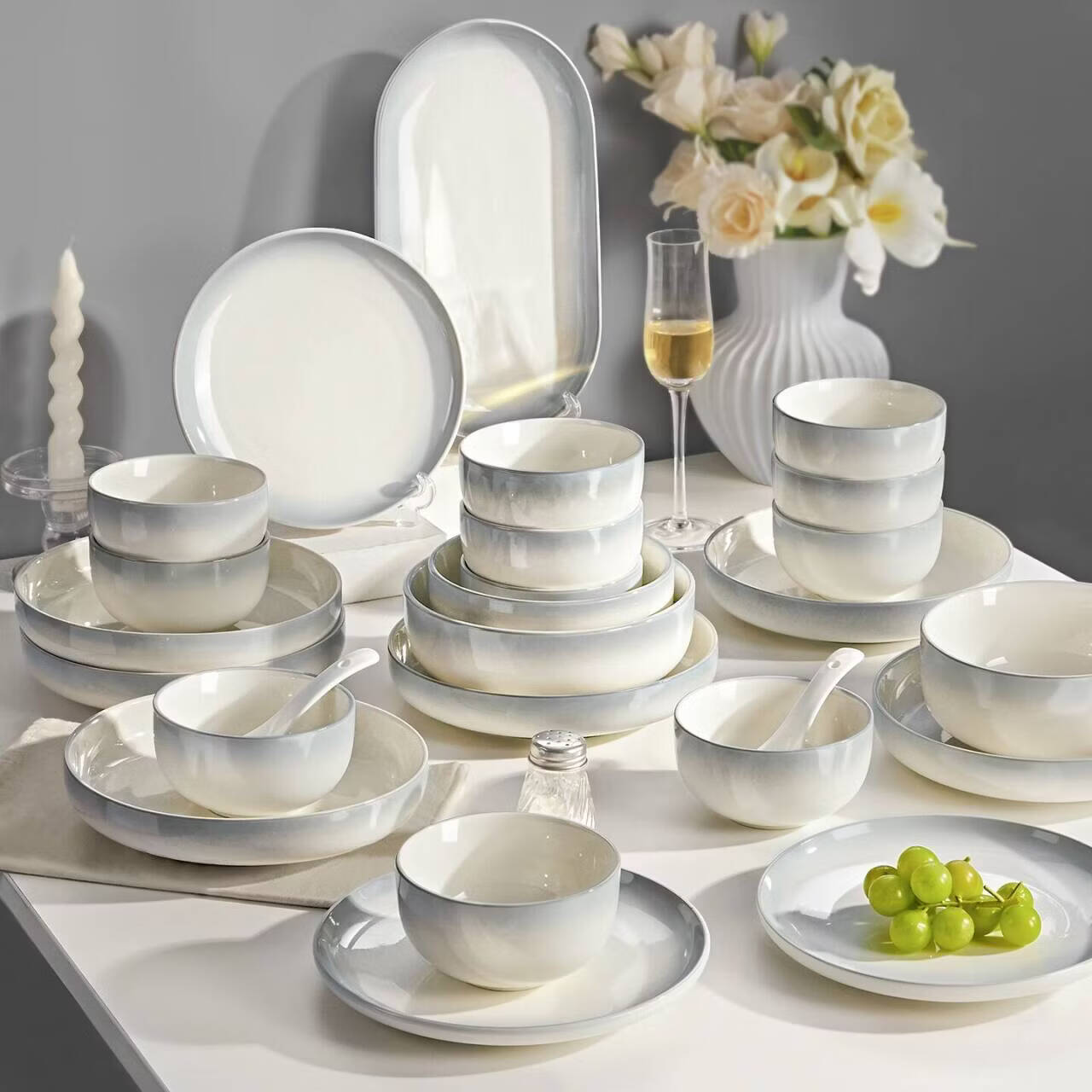 Ink Color Premium Tableware Set Home Use 2026 New High-Value Bowls and Plates Housewarming Ceramic Dinnerware 48 Pieces