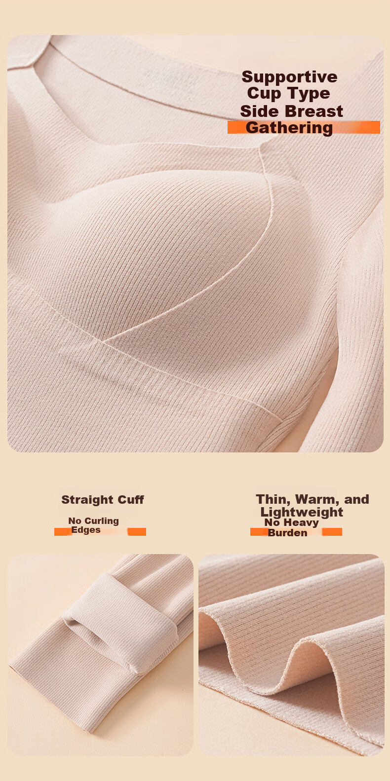 Herbal Original Color Women's Thermal Underwear with Padded Fixed Cup Seamless Thickened Wool Base Layer Spring New Arrival 14