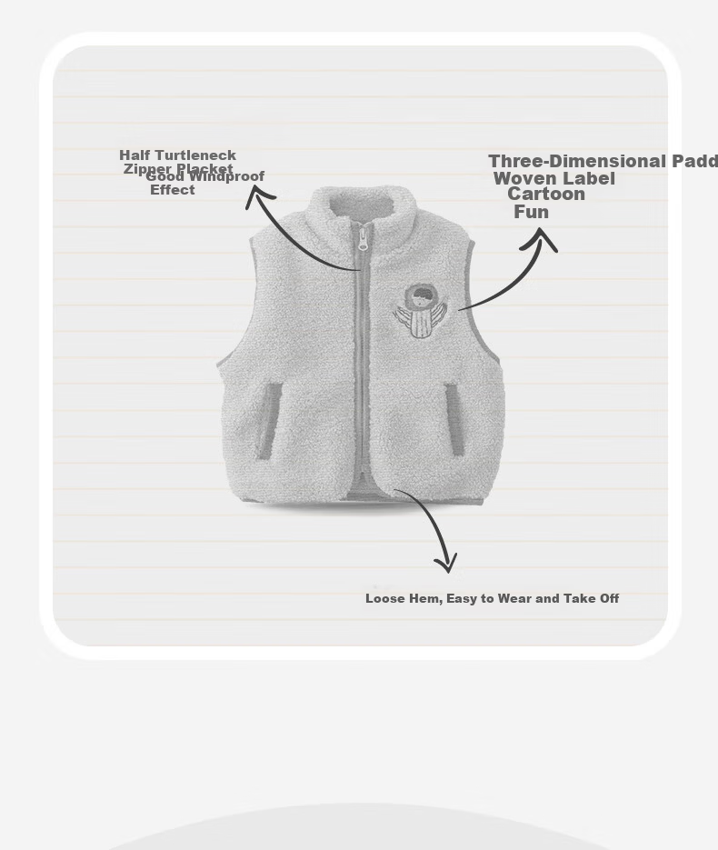 Ciciibear Boys' Lamb Fleece Vest Spring and Autumn Baby Warm Waistcoat Children's Outerwear Infant Jacket 3