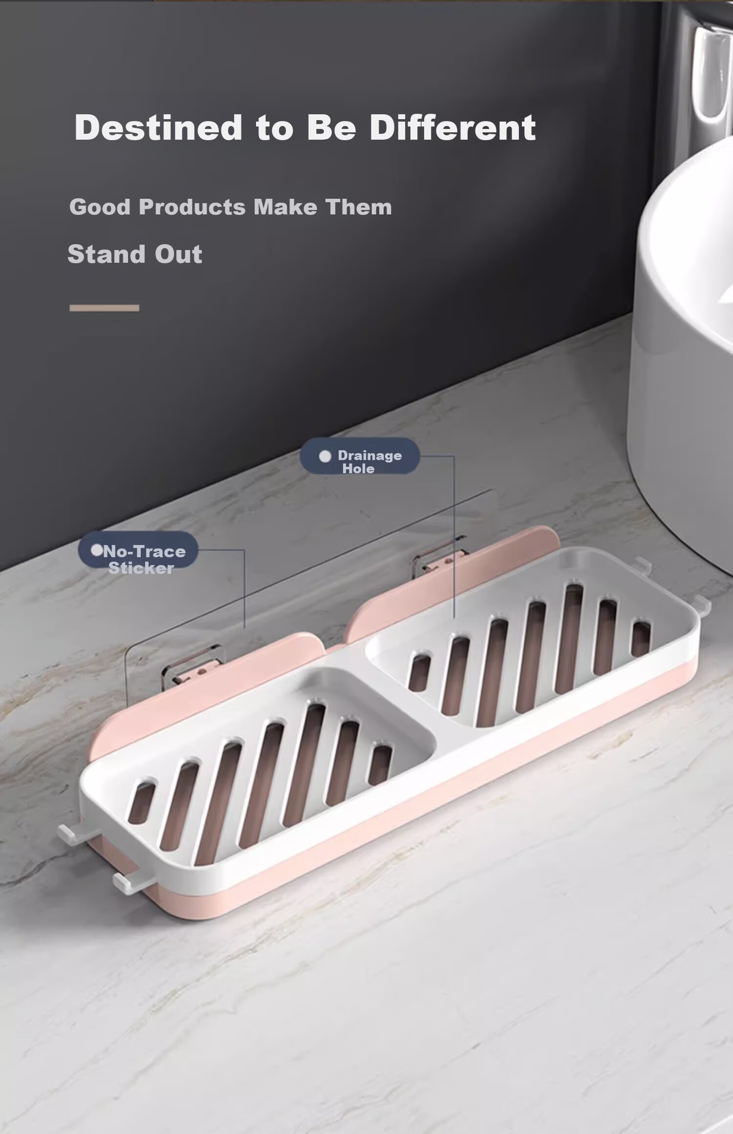 Tingjian Time Wall-Mounted Soap Box Storage Rack No-Drill Bathroom Sink Double-Layer Draining Soap Holder 13