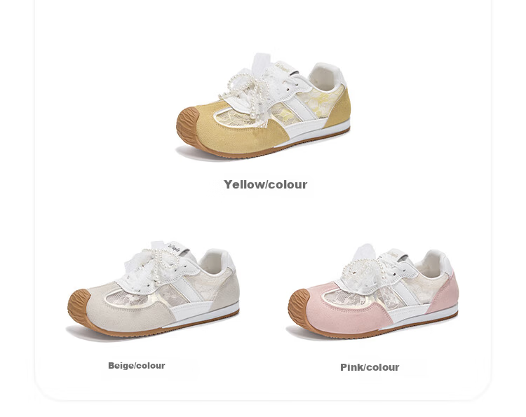 La Chapelle German Training Shoes Bow Mesh Shoes Autumn New Breathable Lightweight Sports Casual Versatile Sneakers Beige 37 2
