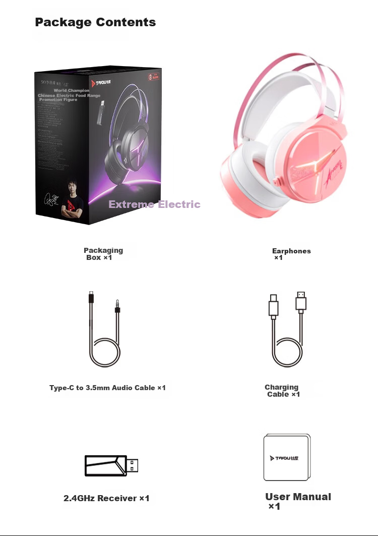 Taidu THS319 Extreme Electric 2.4G Wireless Bluetooth Wired 7.1 Virtual Surround Sound Four-Mode Over-Ear Gaming Headset Black Purple 12