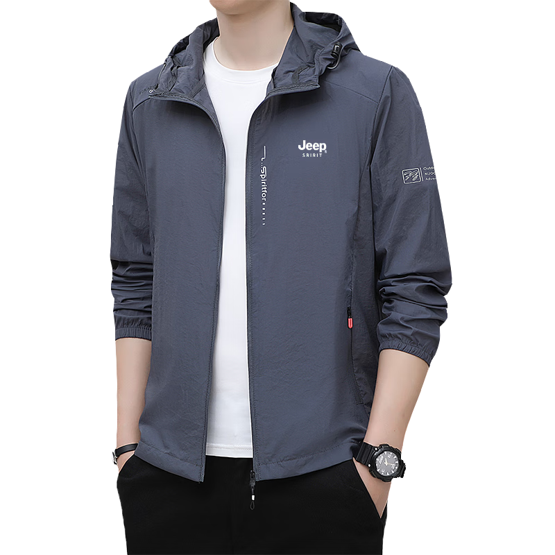 JEEP SPIRIT Men's Summer Ice Silk Breathable UV Protection Sun Jacket 2328 Dark Gray 4XL