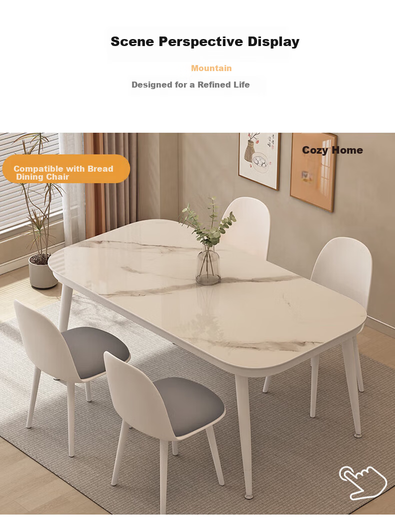 Fanshe Home Dining Table Marble Pattern Simple Small Apartment Rectangular Tempered Glass Dining Table for 4-6 People 5