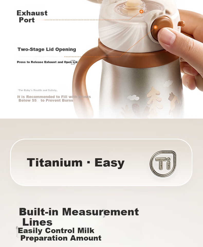 SUPOR Baby Training Cup Children's Insulated Straw Cup Pure Titanium Toddler Milk Drinking Cup for Ages 1-3 Kindergarten 24