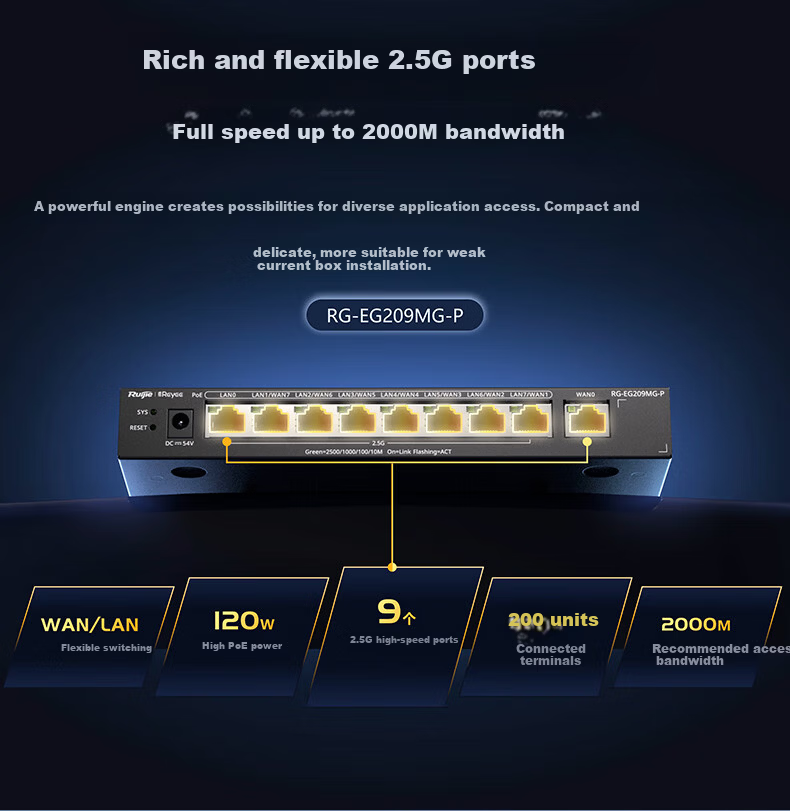 Ruijie WiFi7 2.5G Wireless AP Panel Kit 3600M 1-to-4 Whole Home Router AC+AP Networking Large Apartment RG-EG209MG-P+RG-EAP172(MG)*4 9