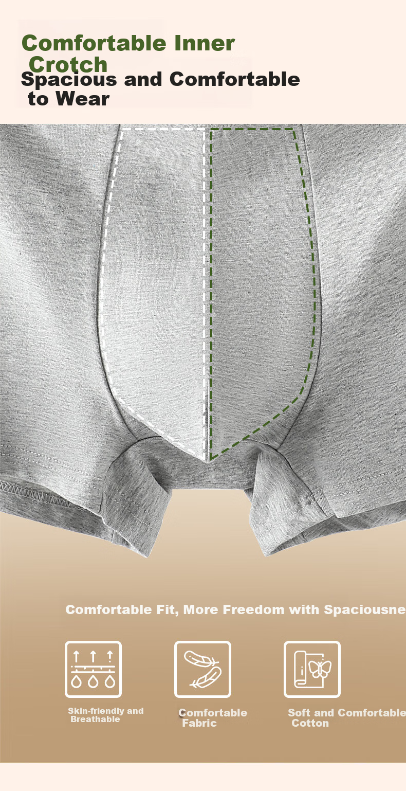 Me feeling Men's Pure Cotton Cordyceps Care 10A Antibacterial Crotch Mid-Waist Loose Large Size Breathable Boxer Briefs 3