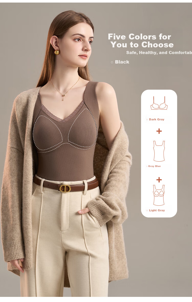GRACEWELL 100% Wool Filled Warm Vest for Women with Chest Pad, Bra-Free, Autumn Winter Fleece Lined Seamless Base Layer Underwear 5