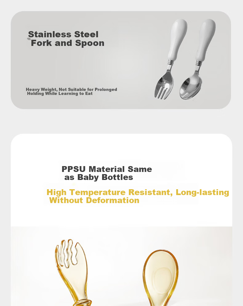 Babycare Children's PPSU Fork and Spoon Set with Storage Box Baby Tableware Feeding Spoon PPSU Yuanbao Fork and Spoon 4